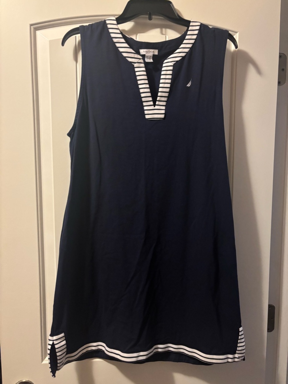 Nautica Navy Sleeveless Shift Dress with Striped Trim